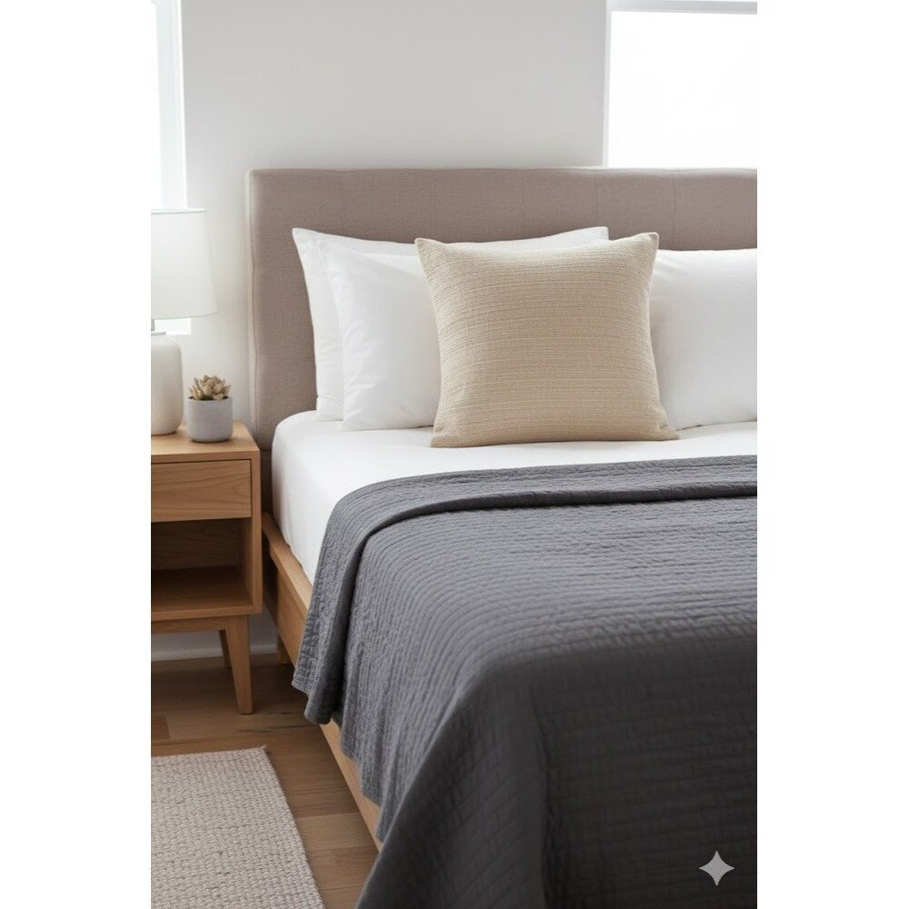 NEW AMITY HOME CALLOWAY EURO SHAM‎ Textured Linen Blend Pillow Cover Tan Beige